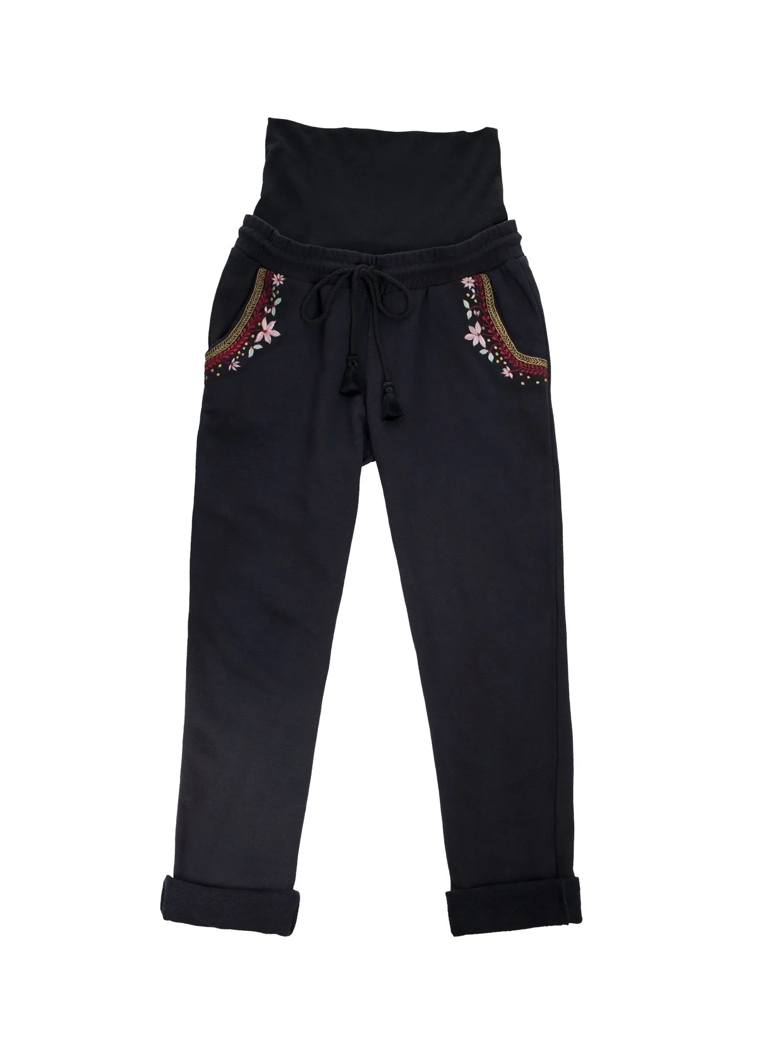 Maternity Embroidered Pants - Black