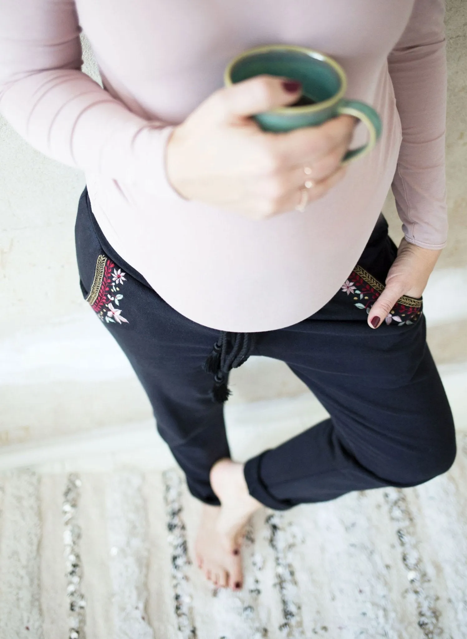 Maternity Embroidered Pants - Black