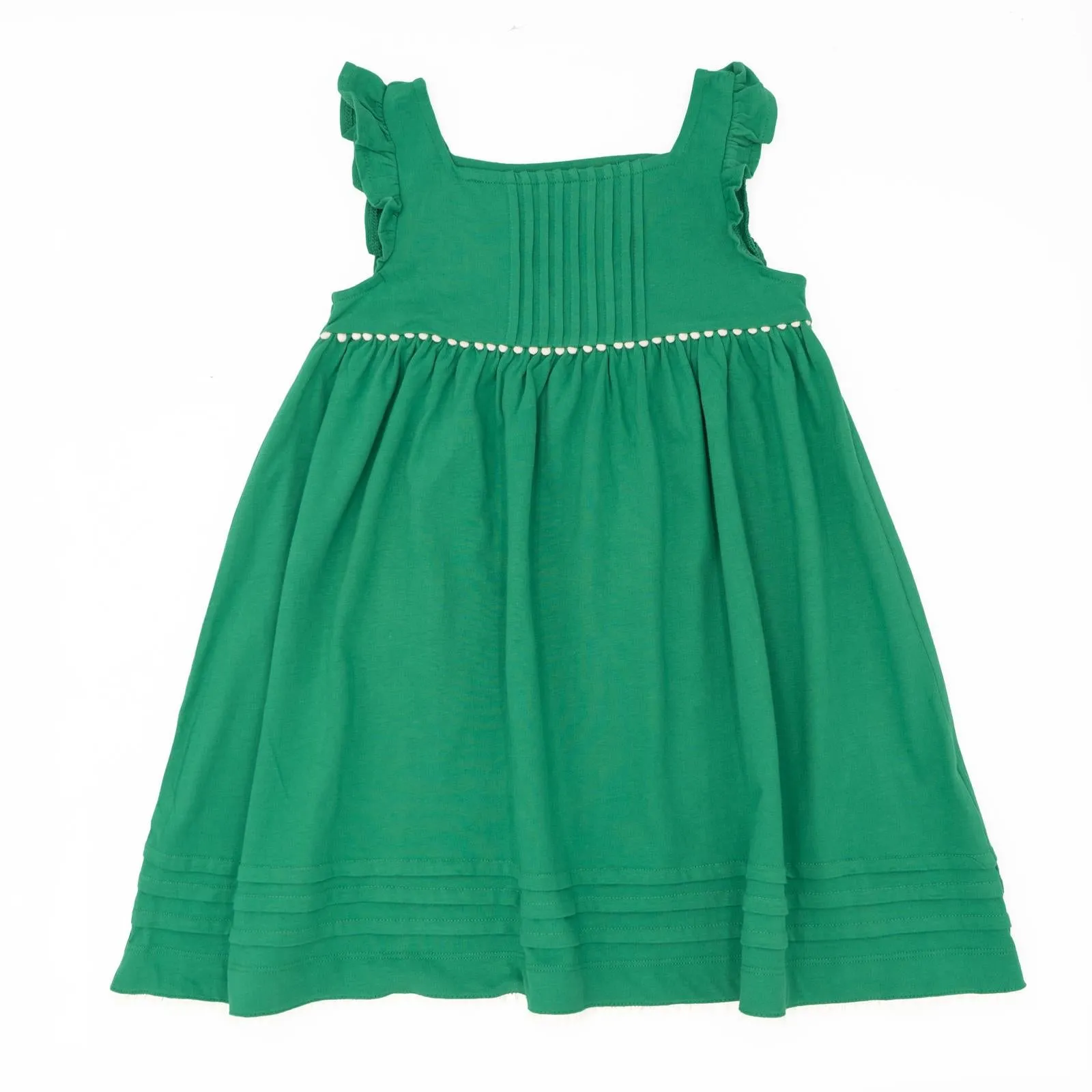 Mini Boden Girls Green Sleeveless Summer Jersey Frill Dress