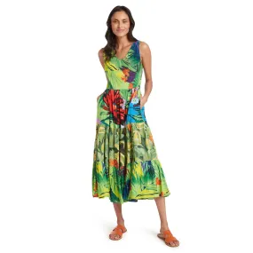 Mixed Long Ruffle Dress - Jungle Palm