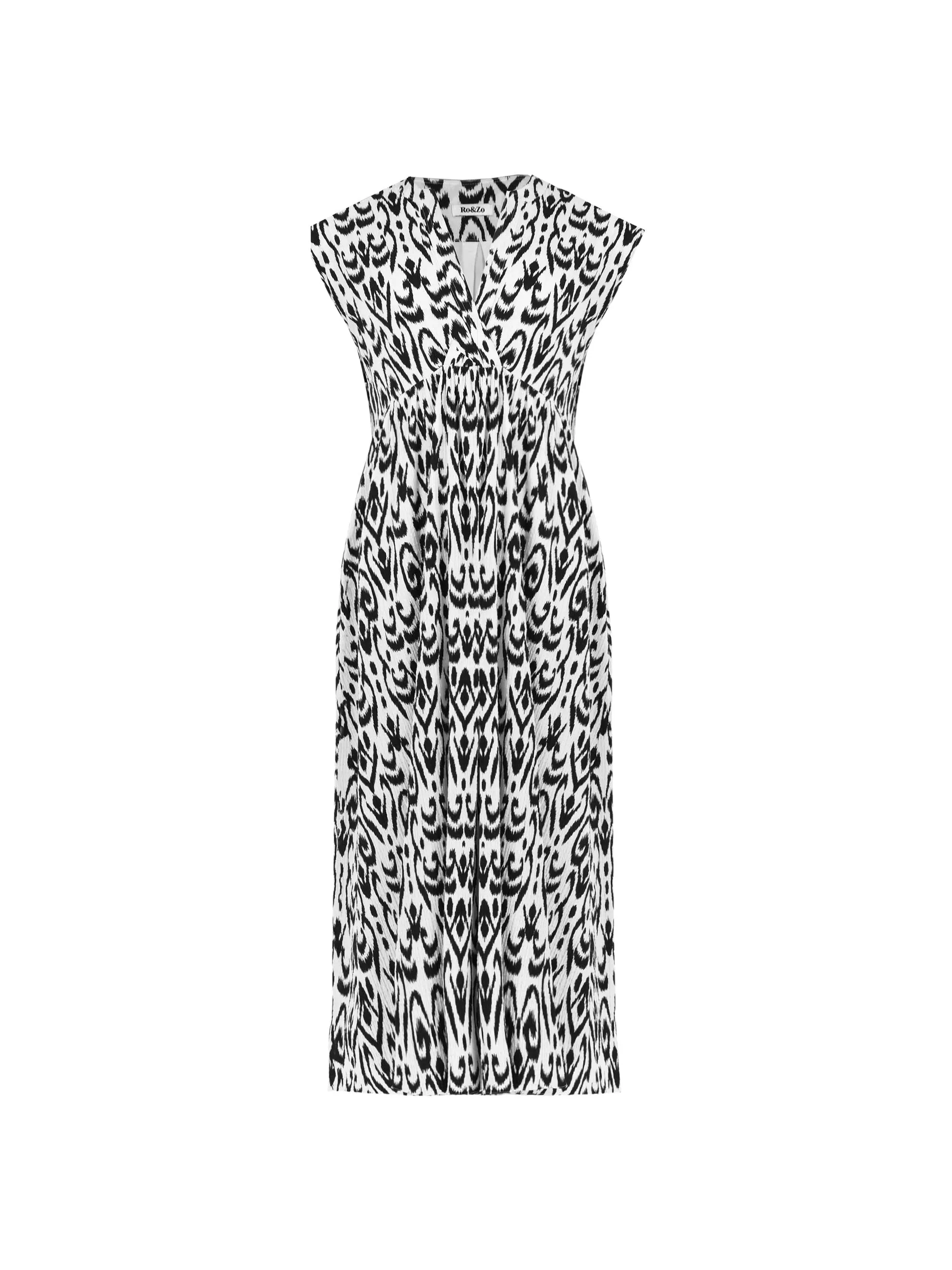 Mono Aztec Print Wrap Neck Midi Dress