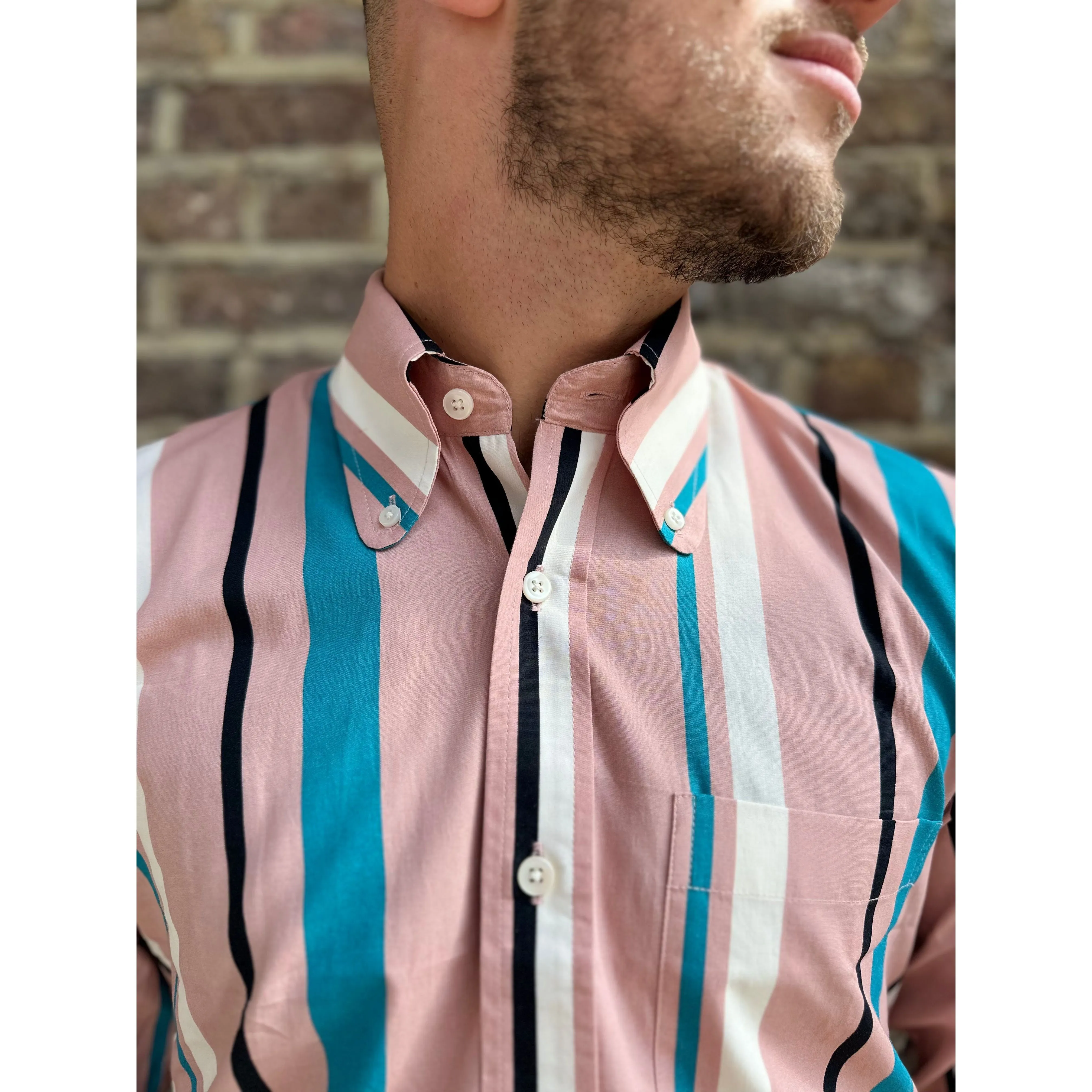 Mr Bridger - Men's Beagle Collar 'Miles' Pink Candystripe BD - Shirt