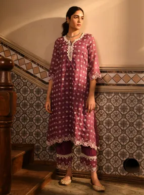 Mulmul Chanderi Miri Lilac Kurta With Mulmul Chanderi Miri Lilac Pant