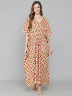 Multicolor Zigzag Print Cotton Kaftan