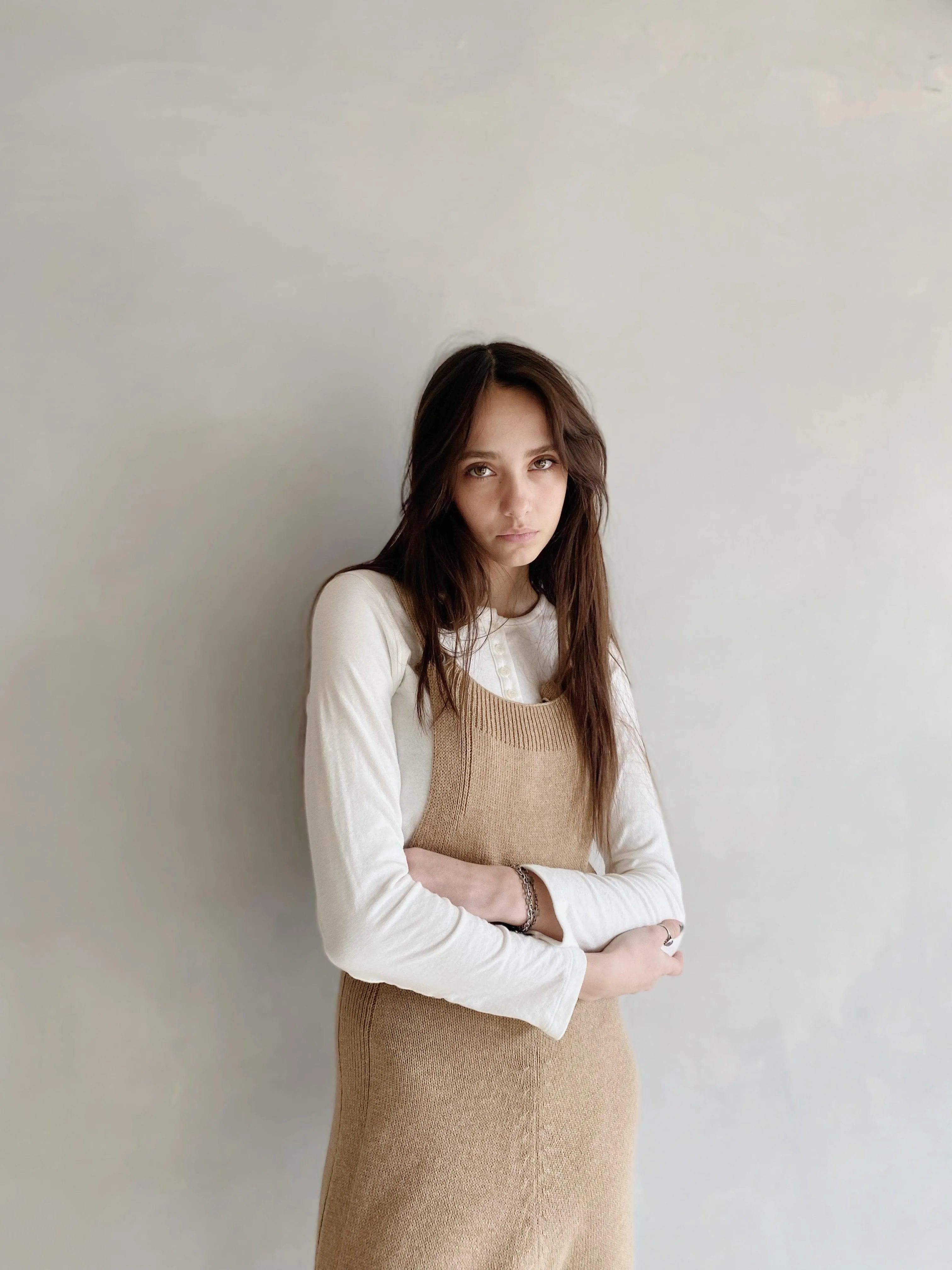 nadi knit overalls in camel