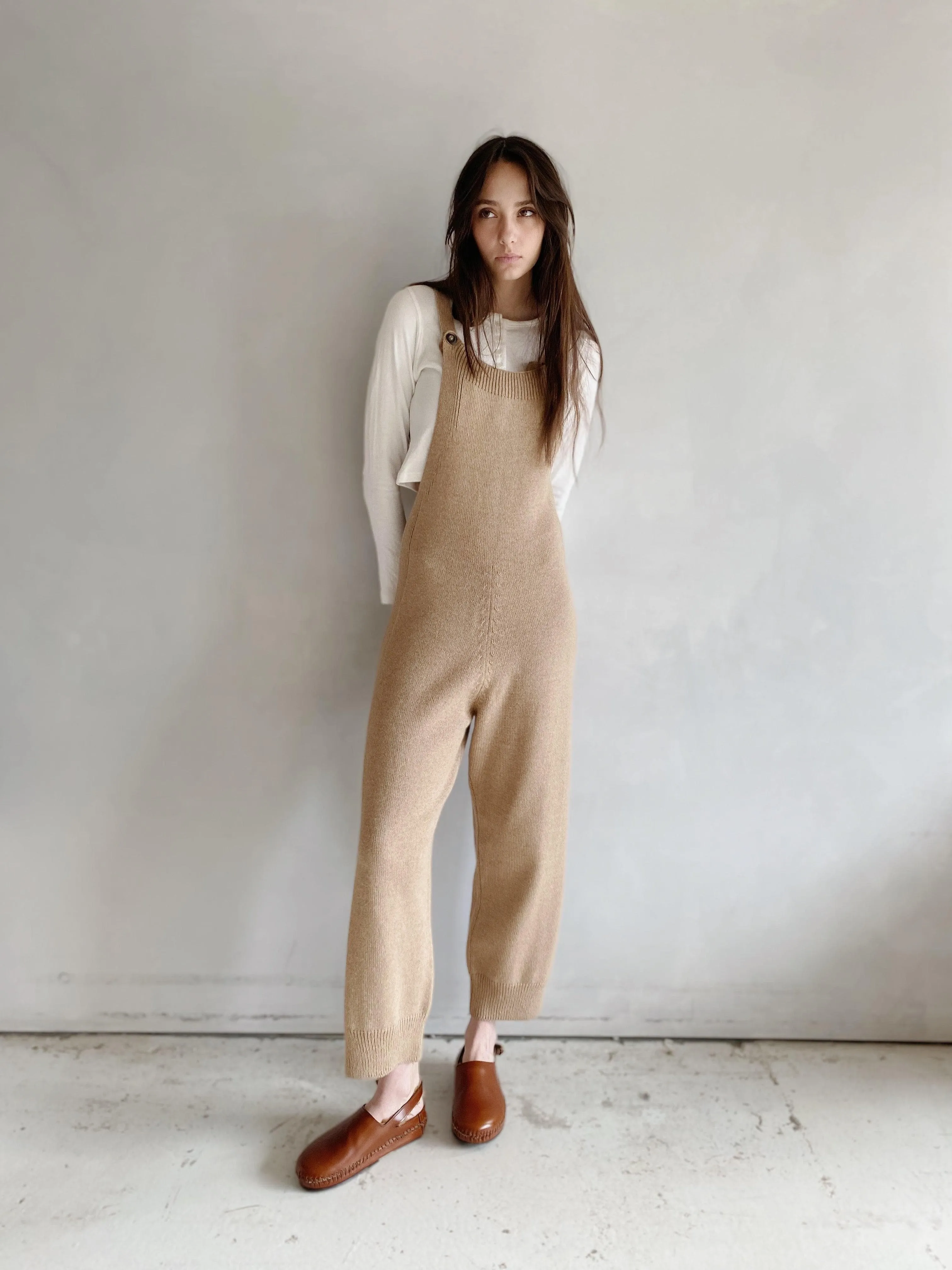 nadi knit overalls in camel