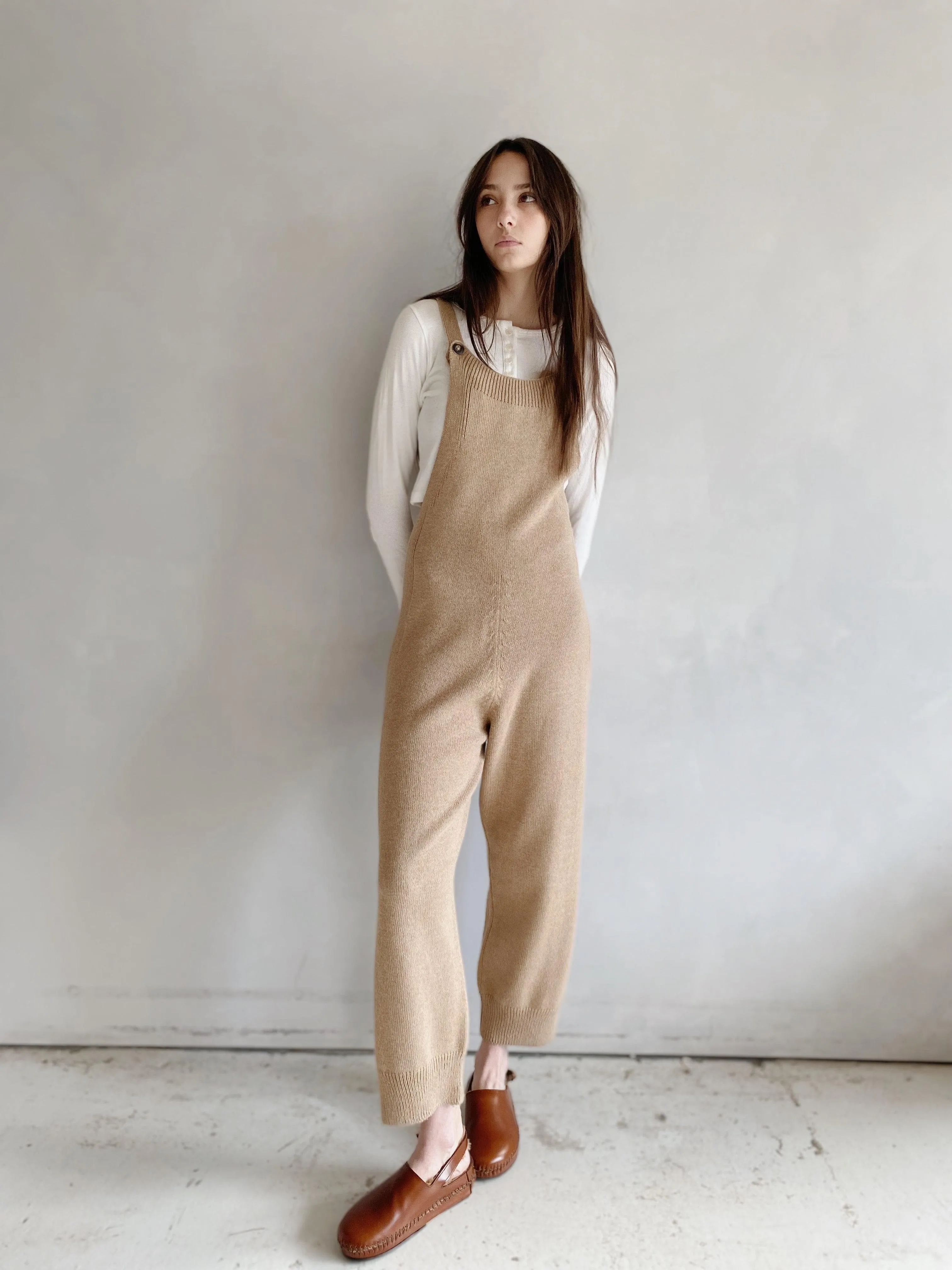 nadi knit overalls in camel