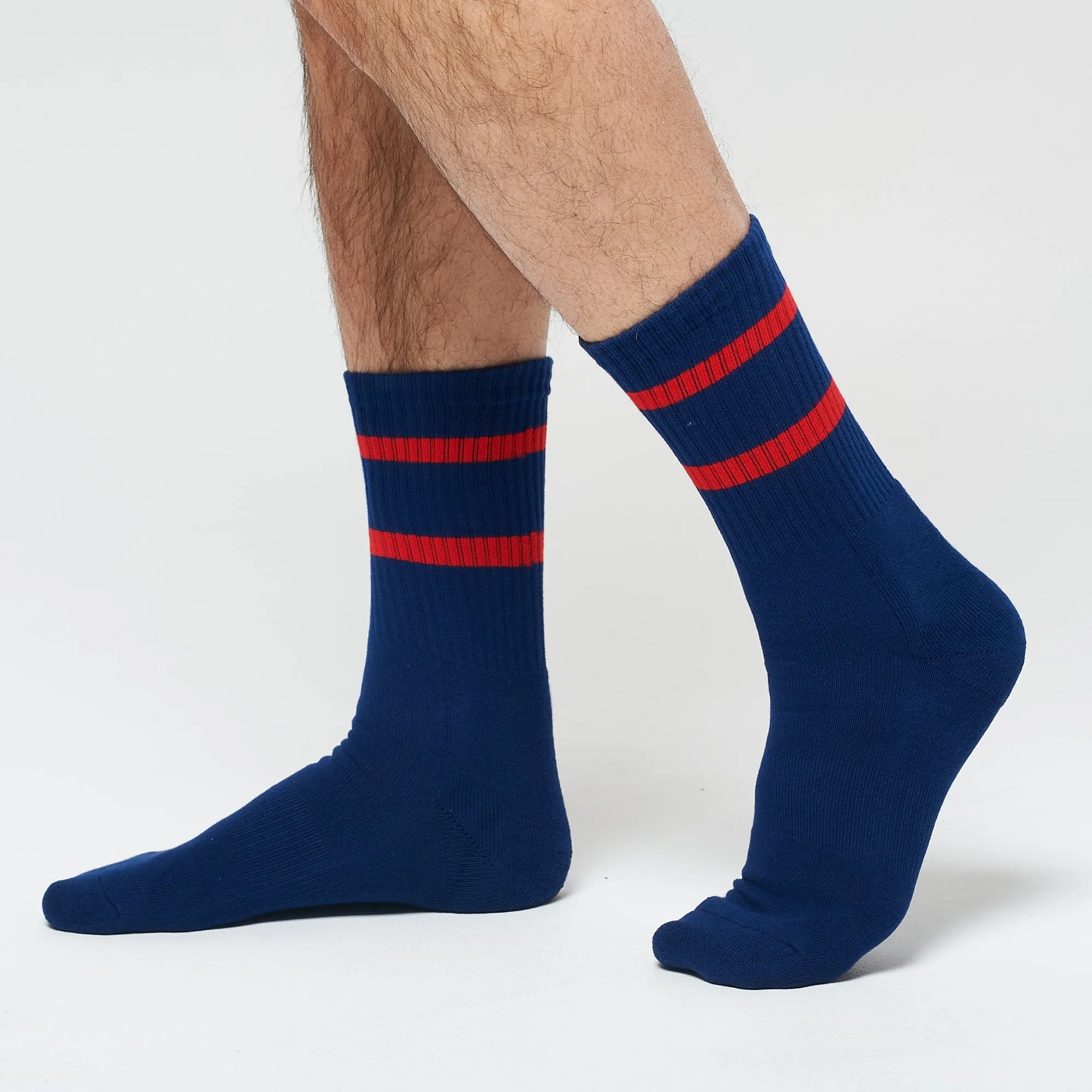 Navy Red Stripe Crew - 3 Pack