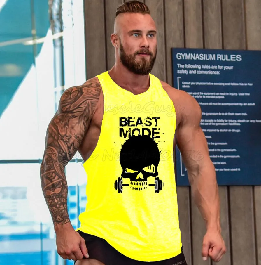 New Skull Beast Gyms Clothing Bodybuilding Tank Top Men Fitness Singlet Sleeveless Shirt Golds Cotton muscle Vest for man