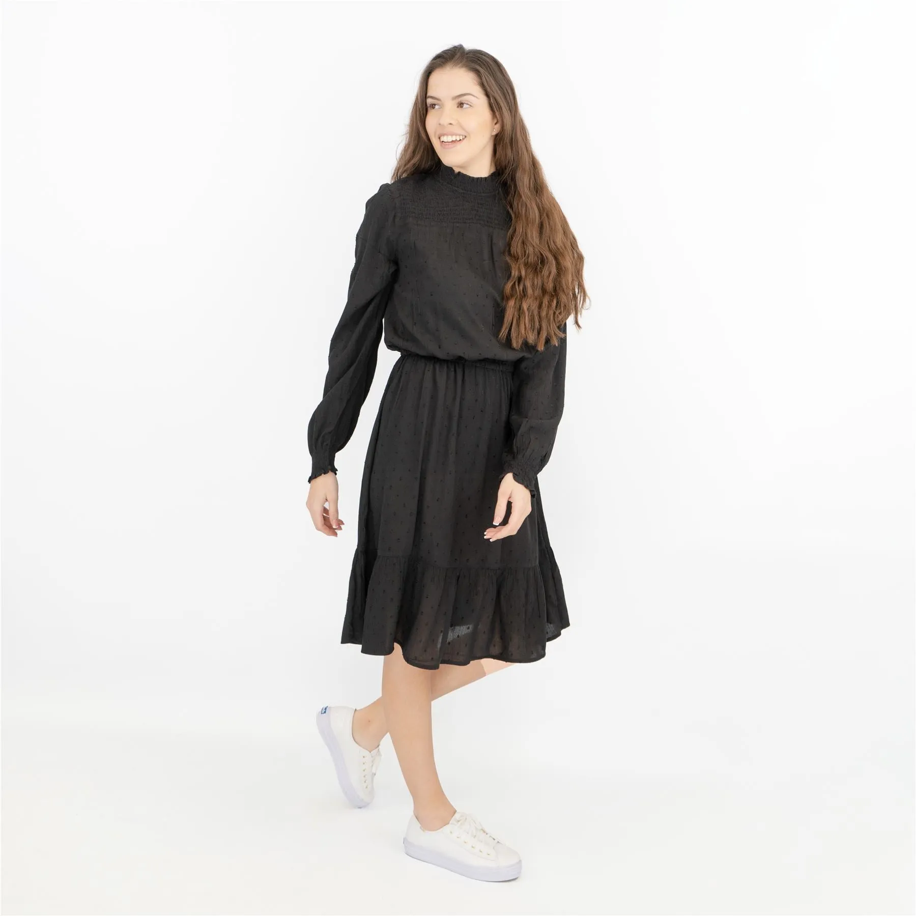 Next Black Long Sleeve High Neck Lightweight Knee Length Dress