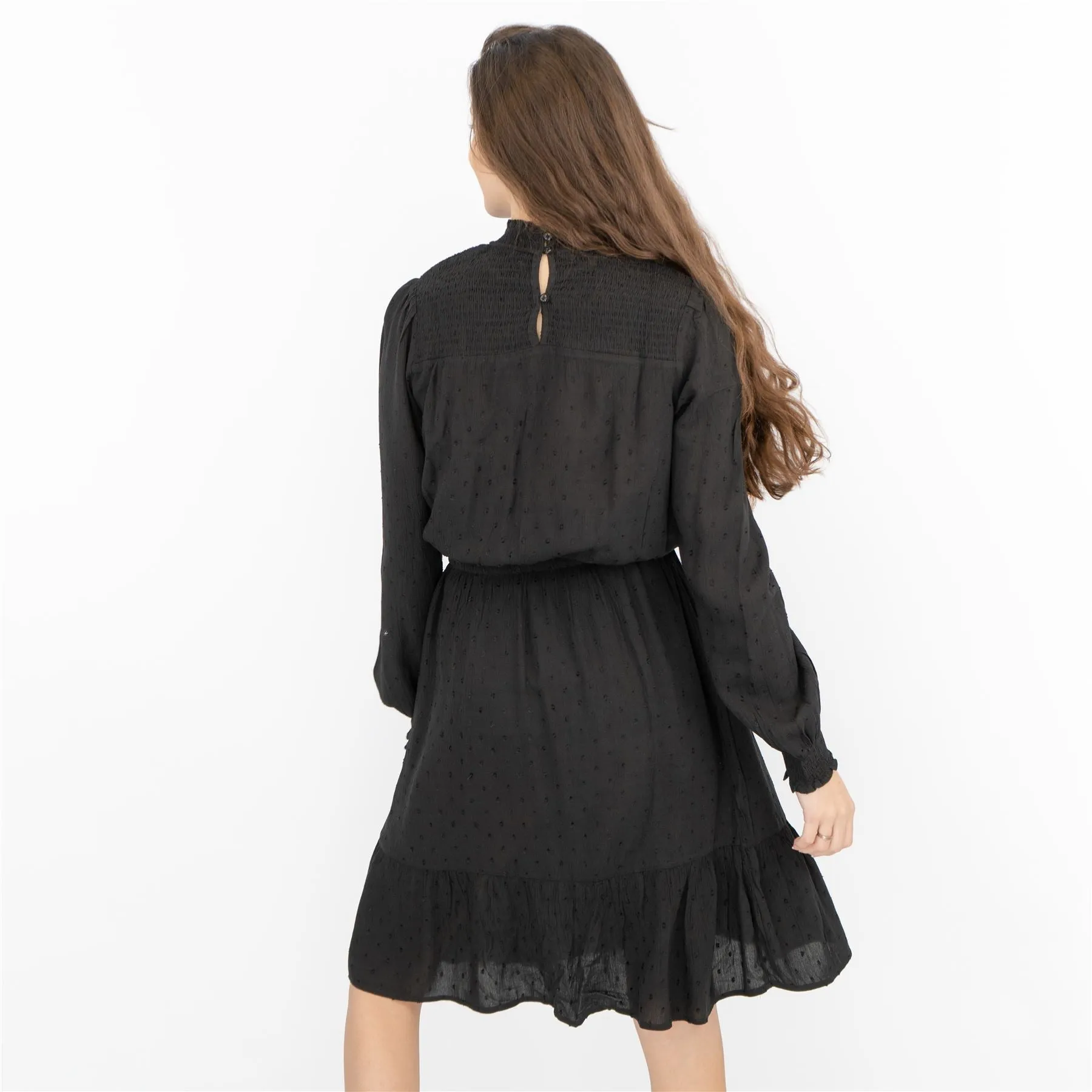 Next Black Long Sleeve High Neck Lightweight Knee Length Dress