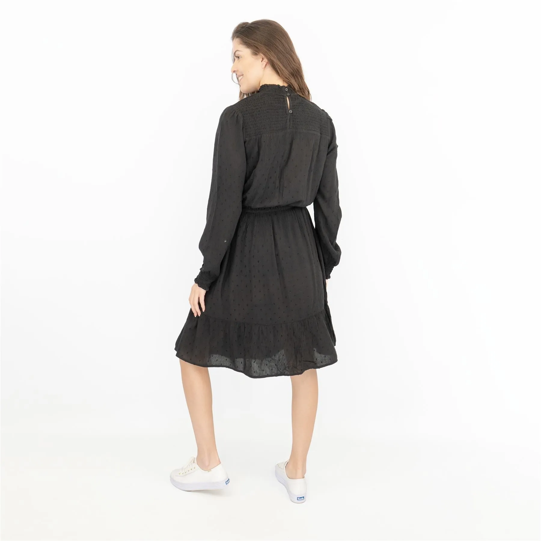 Next Black Long Sleeve High Neck Lightweight Knee Length Dress