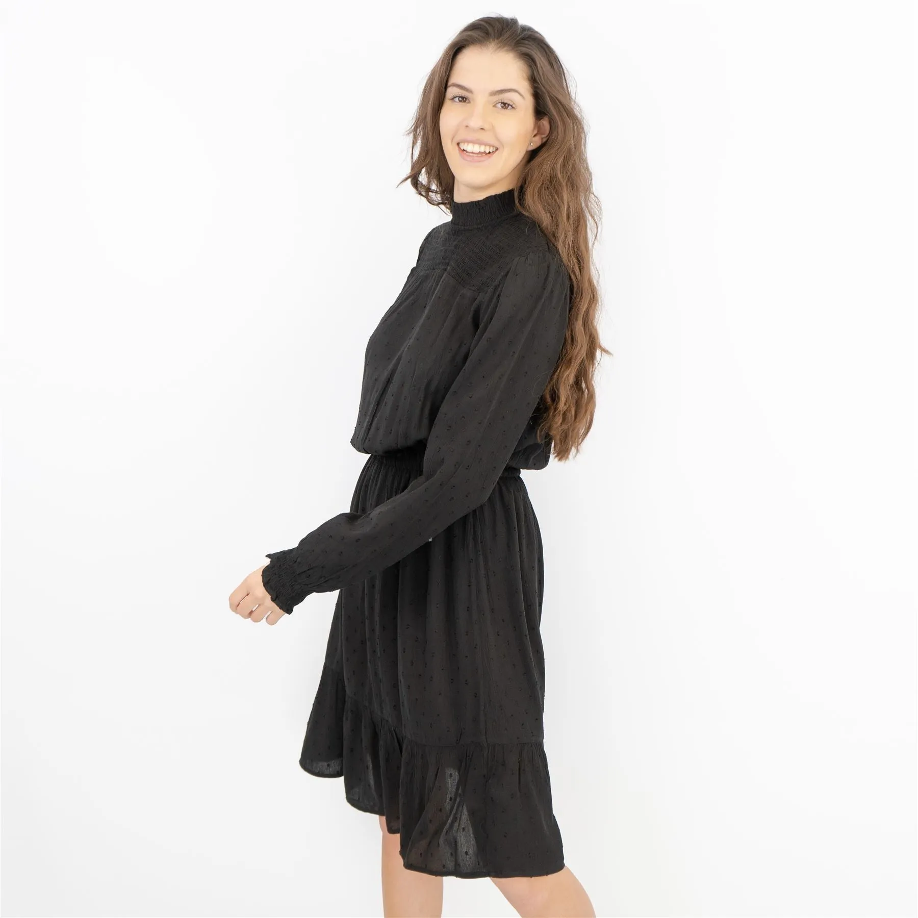 Next Black Long Sleeve High Neck Lightweight Knee Length Dress