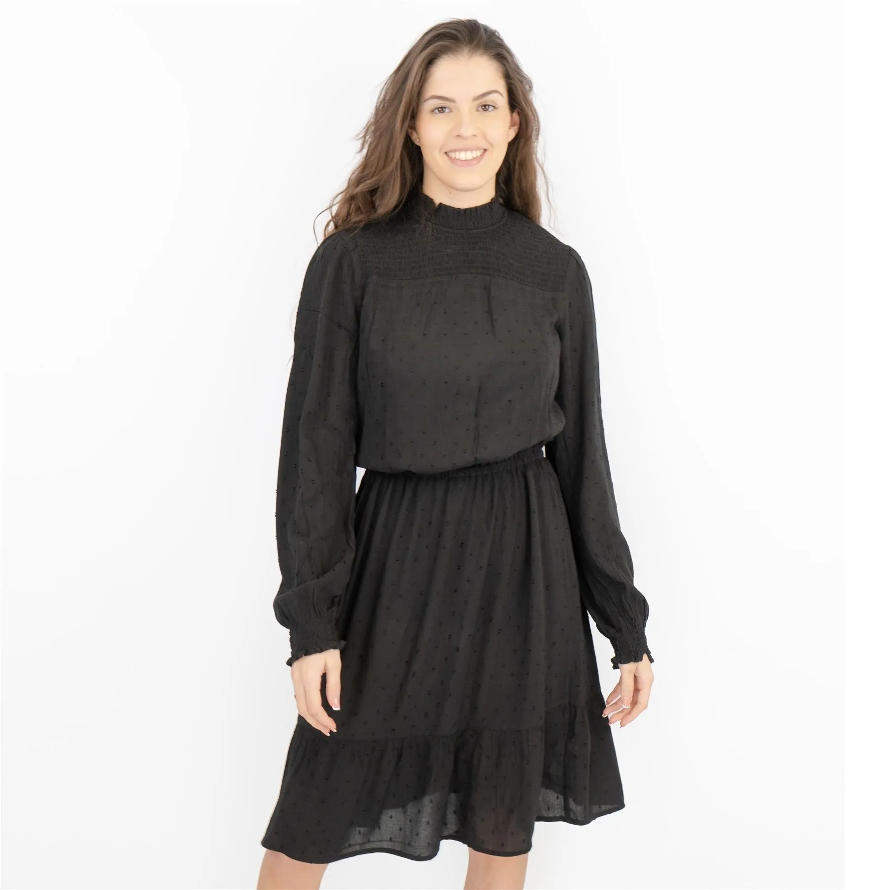 Next Black Long Sleeve High Neck Lightweight Knee Length Dress