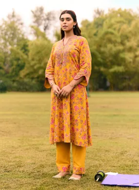 Nitara Mustard Printed Rayon Co-ord Set