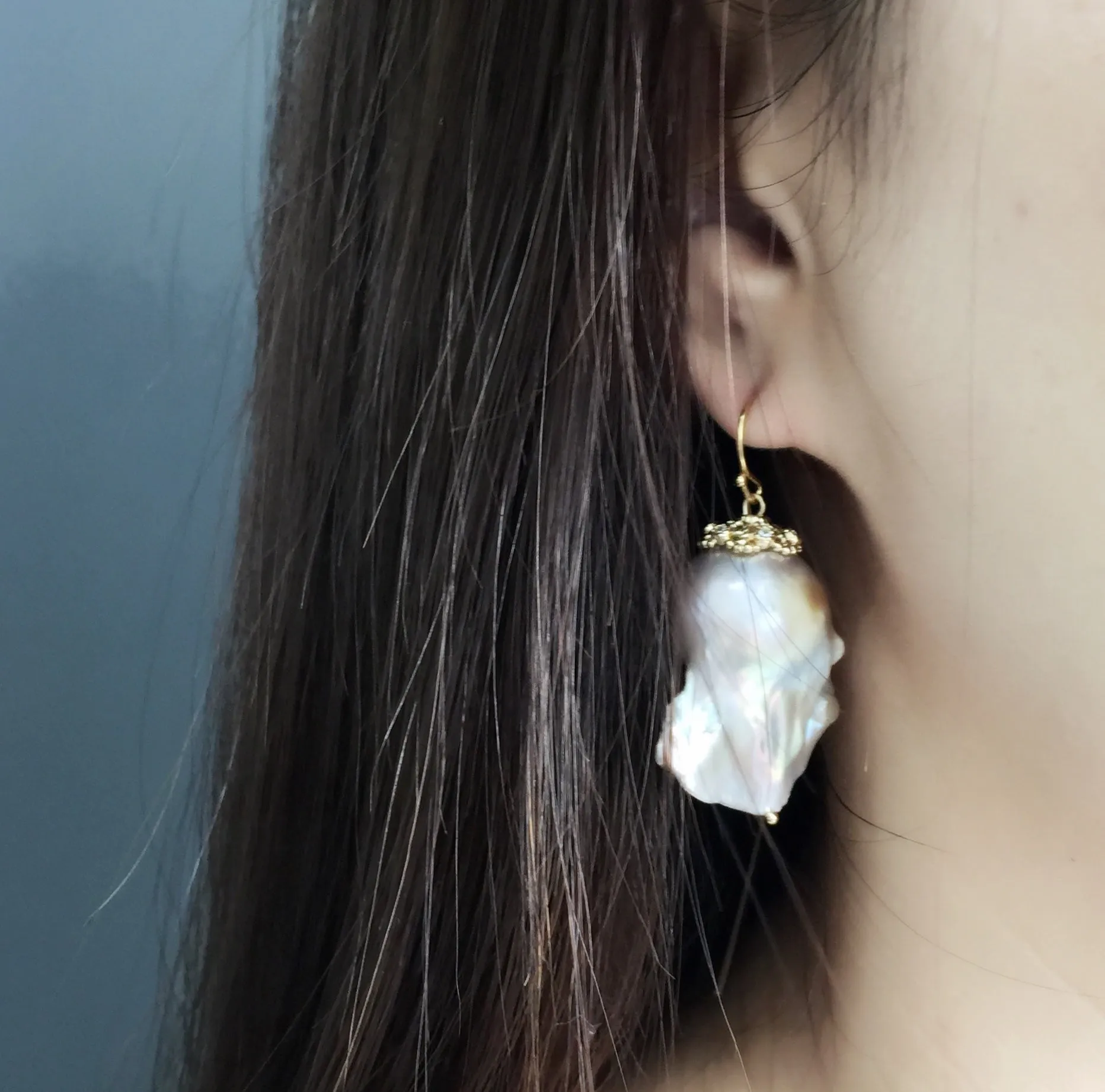 Nugget white baroque freshwater pearls earrings NPE005