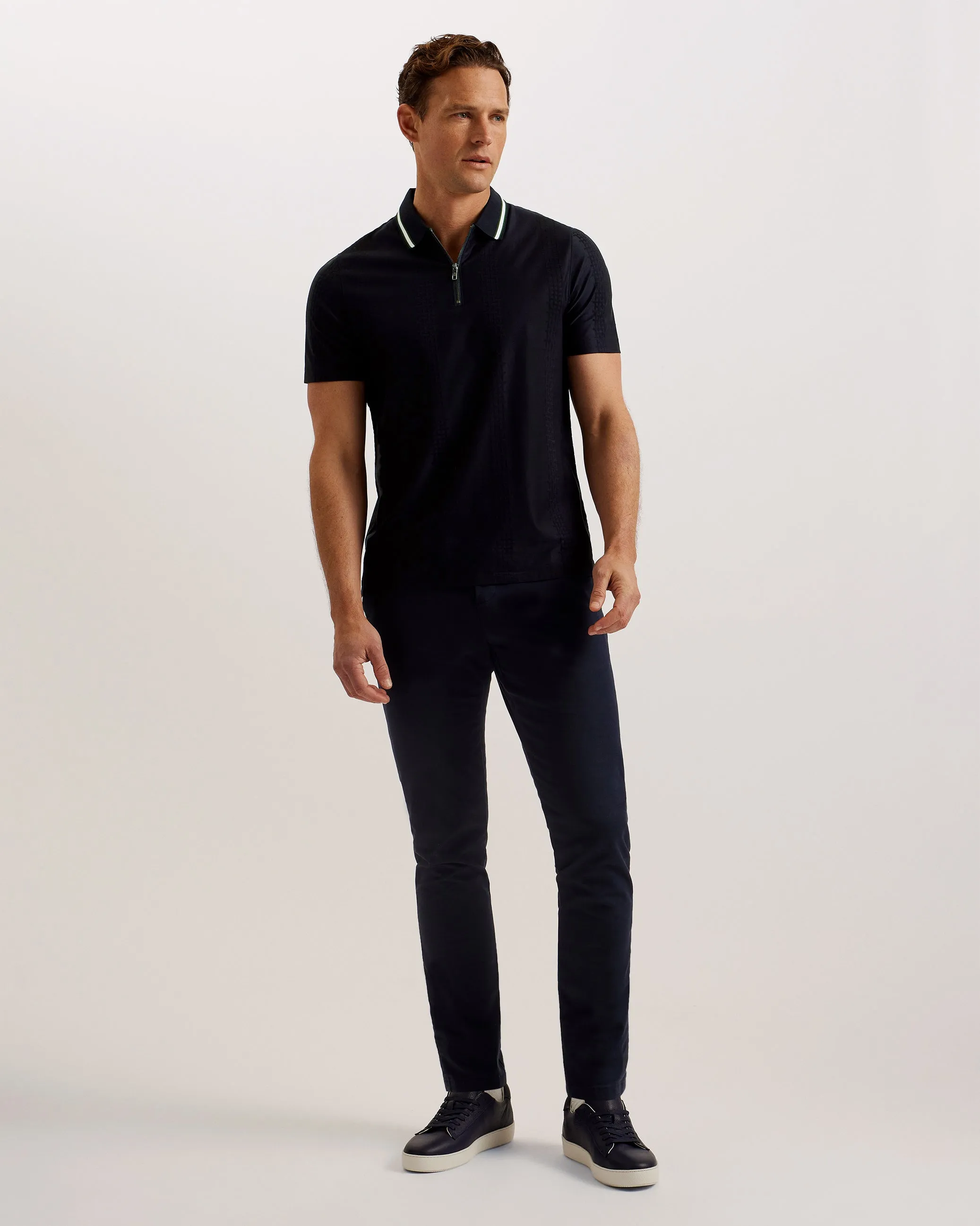 Orbite Slim Fit Jacquard Zip Polo Shirt Navy