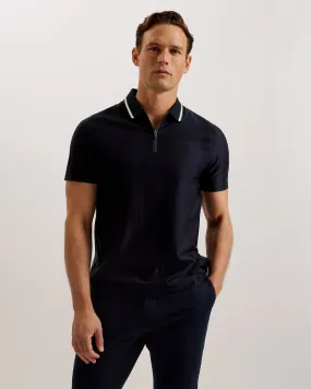 Orbite Slim Fit Jacquard Zip Polo Shirt Navy