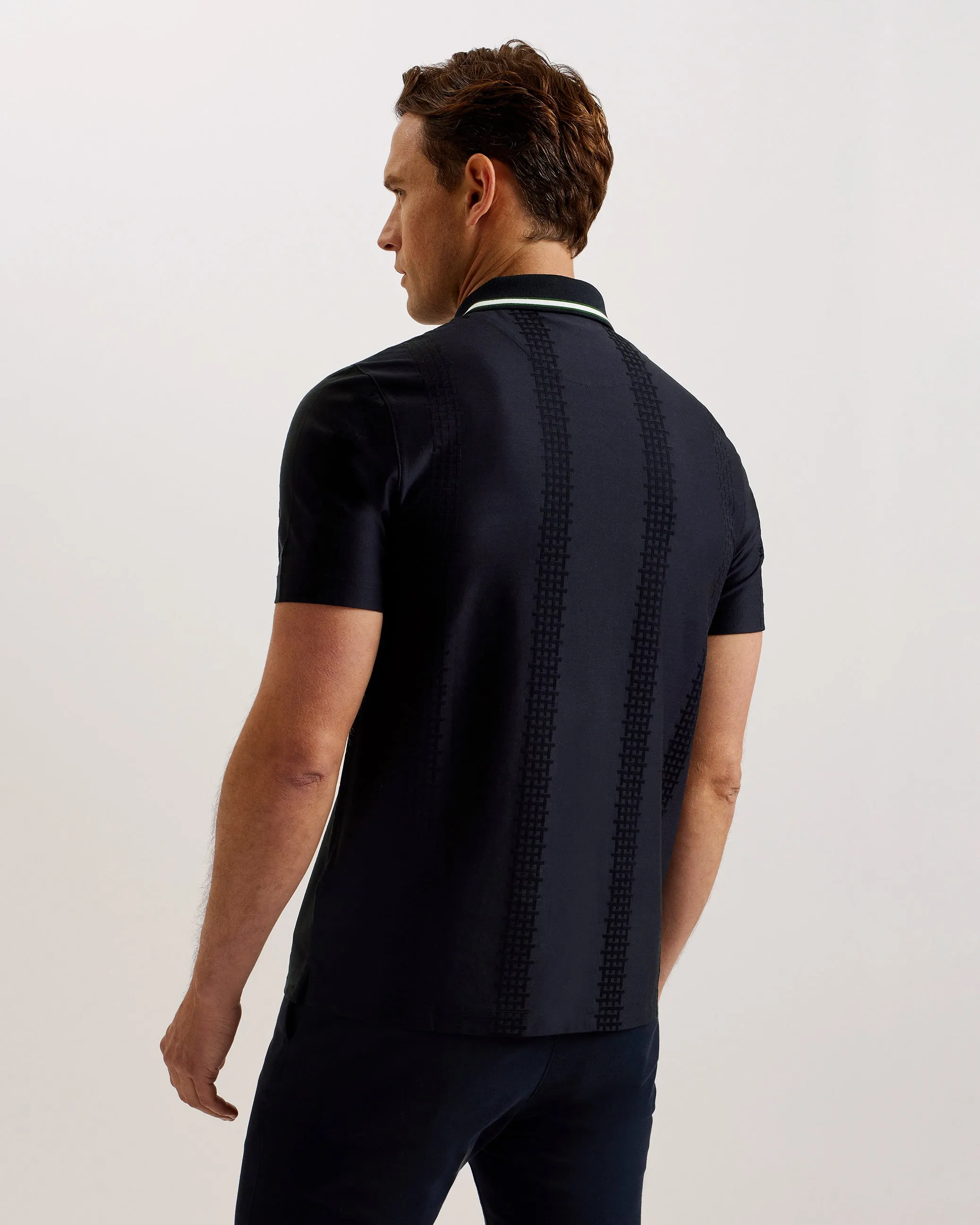 Orbite Slim Fit Jacquard Zip Polo Shirt Navy