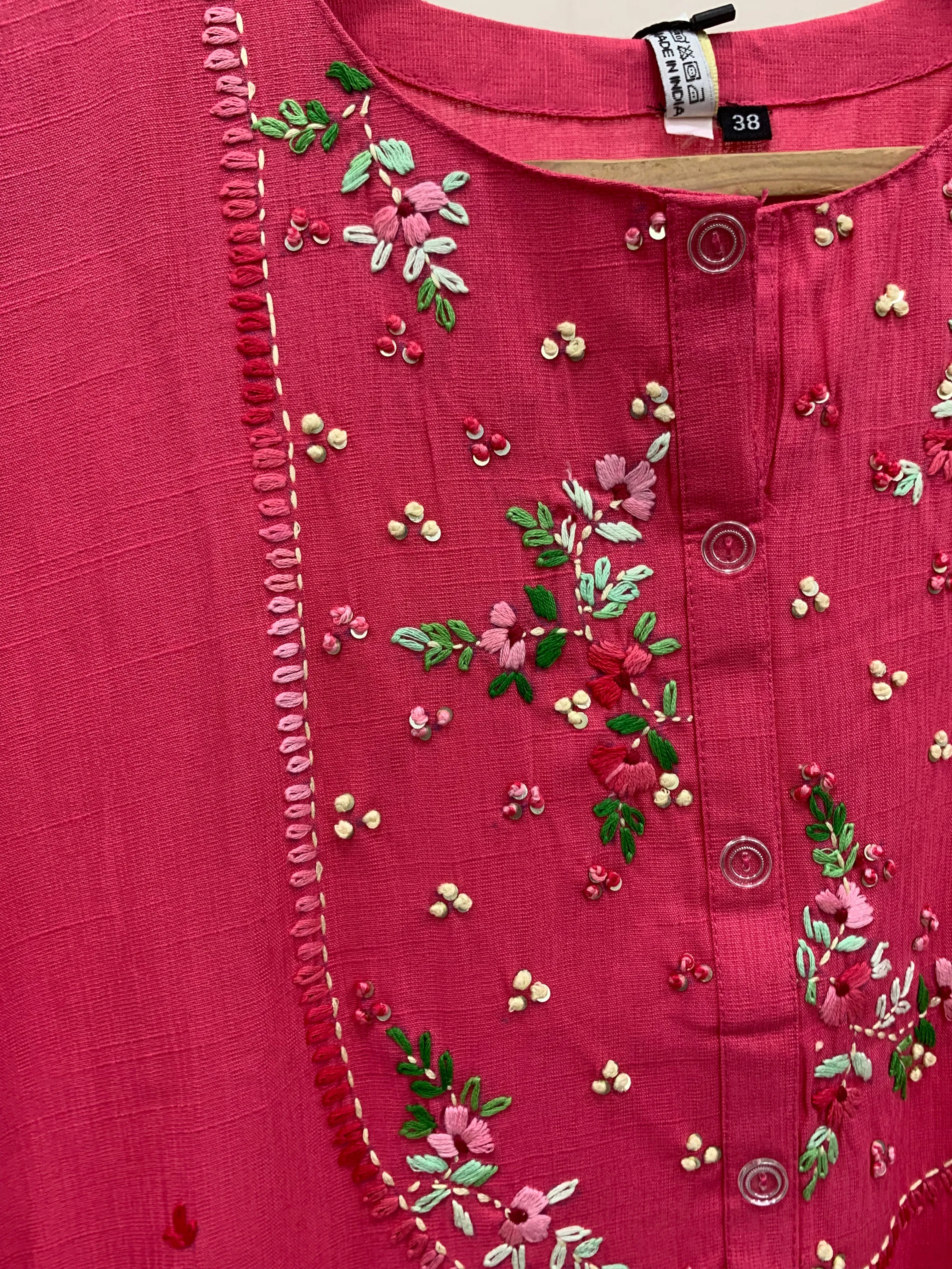 PEACH EMBROIDERED COTTON SLUB KURTA