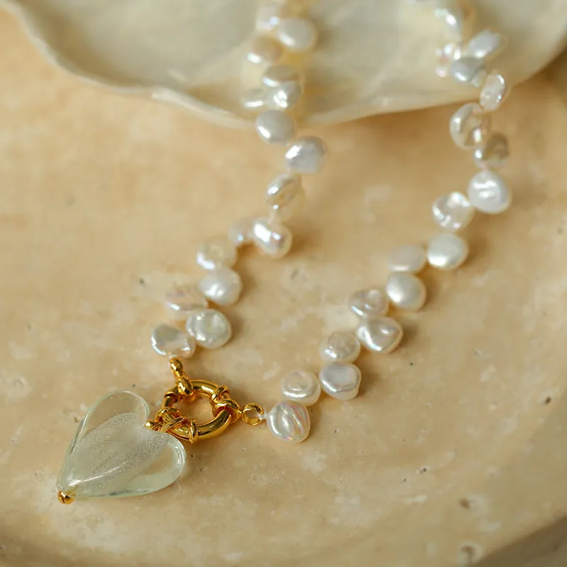 Petal Pearls Heart Pendant Necklace