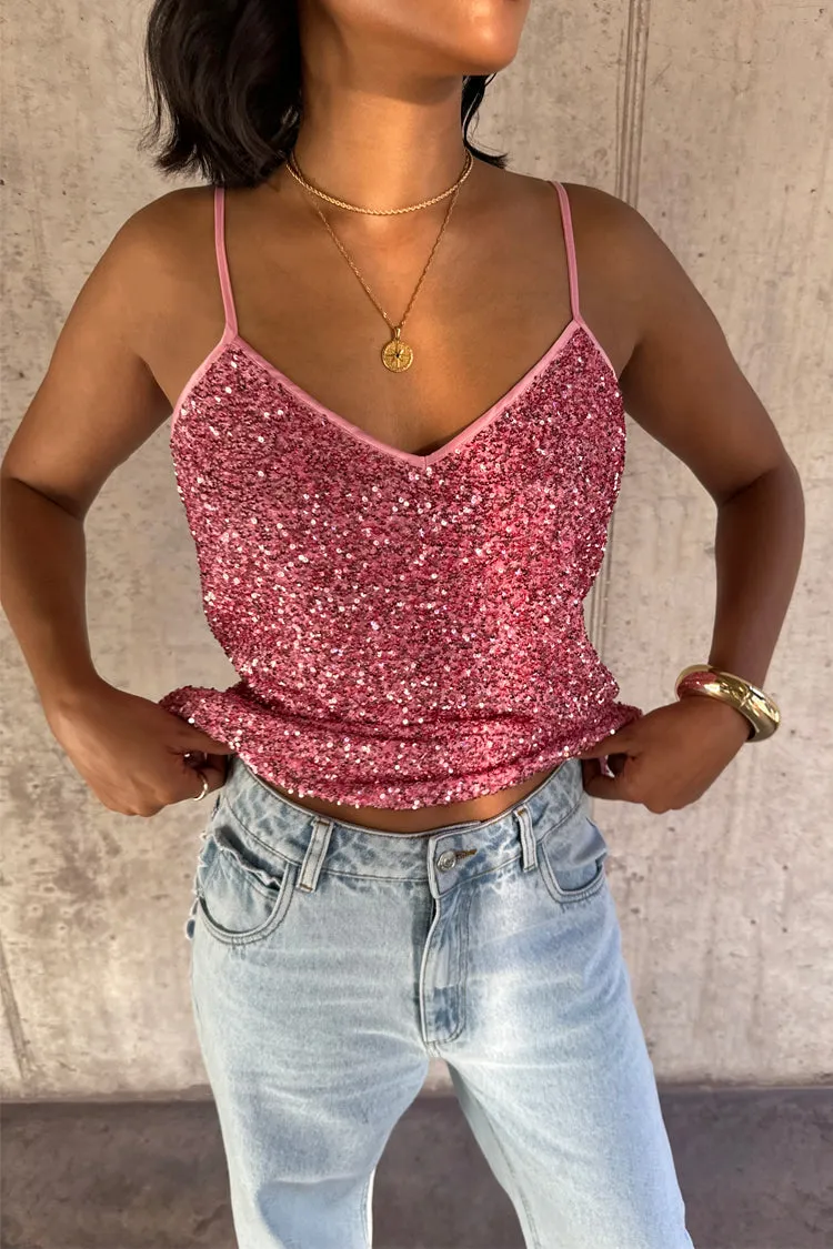 Pink Sequin Cami Top