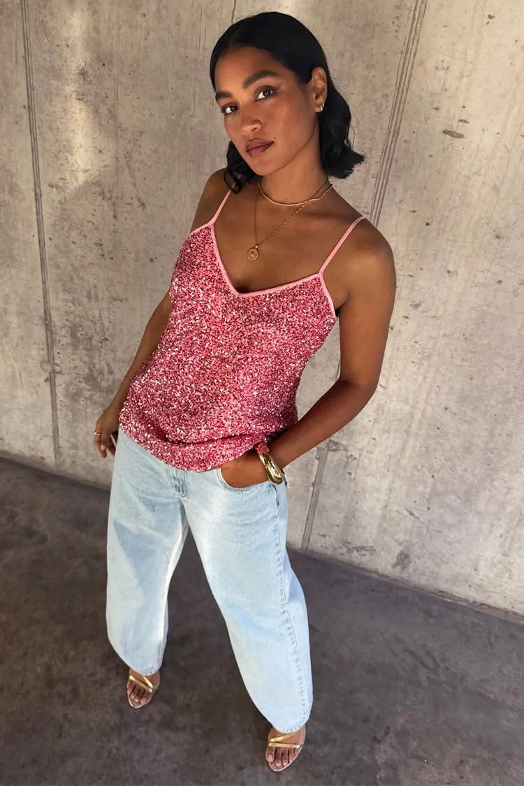 Pink Sequin Cami Top