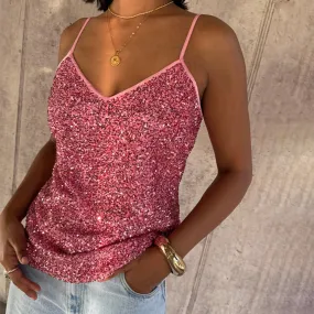 Pink Sequin Cami Top