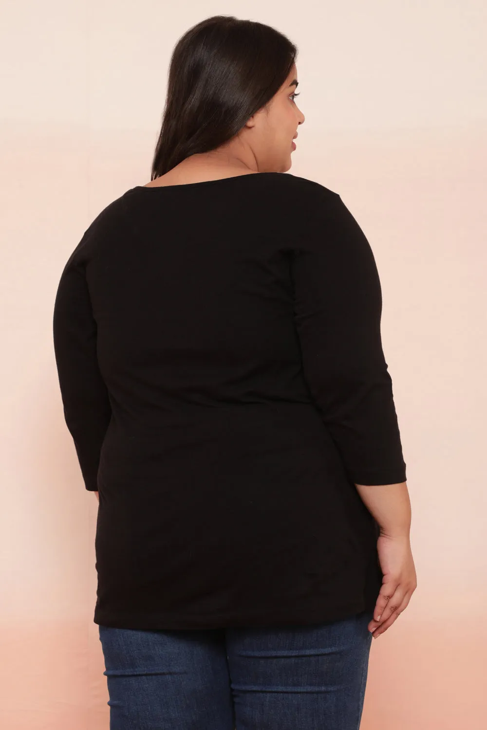 Plus Size Black Henley Cotton Tshirt