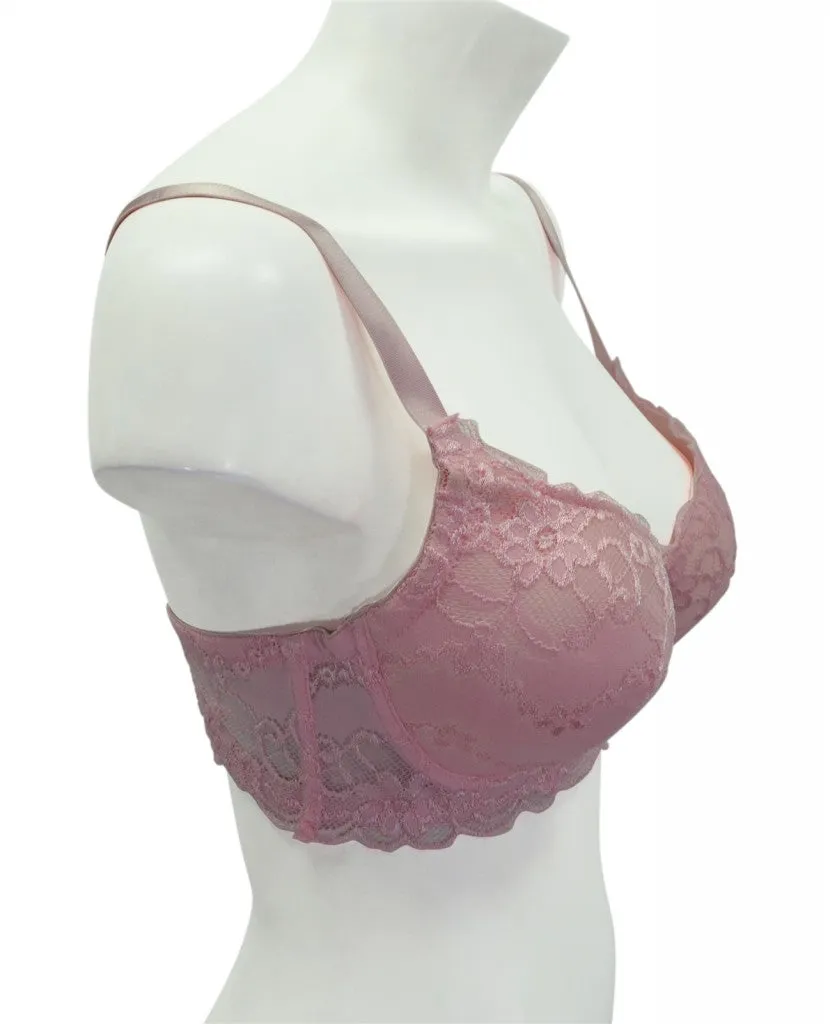 Plus-Size Soft Pink Lace Full Coverage Bra