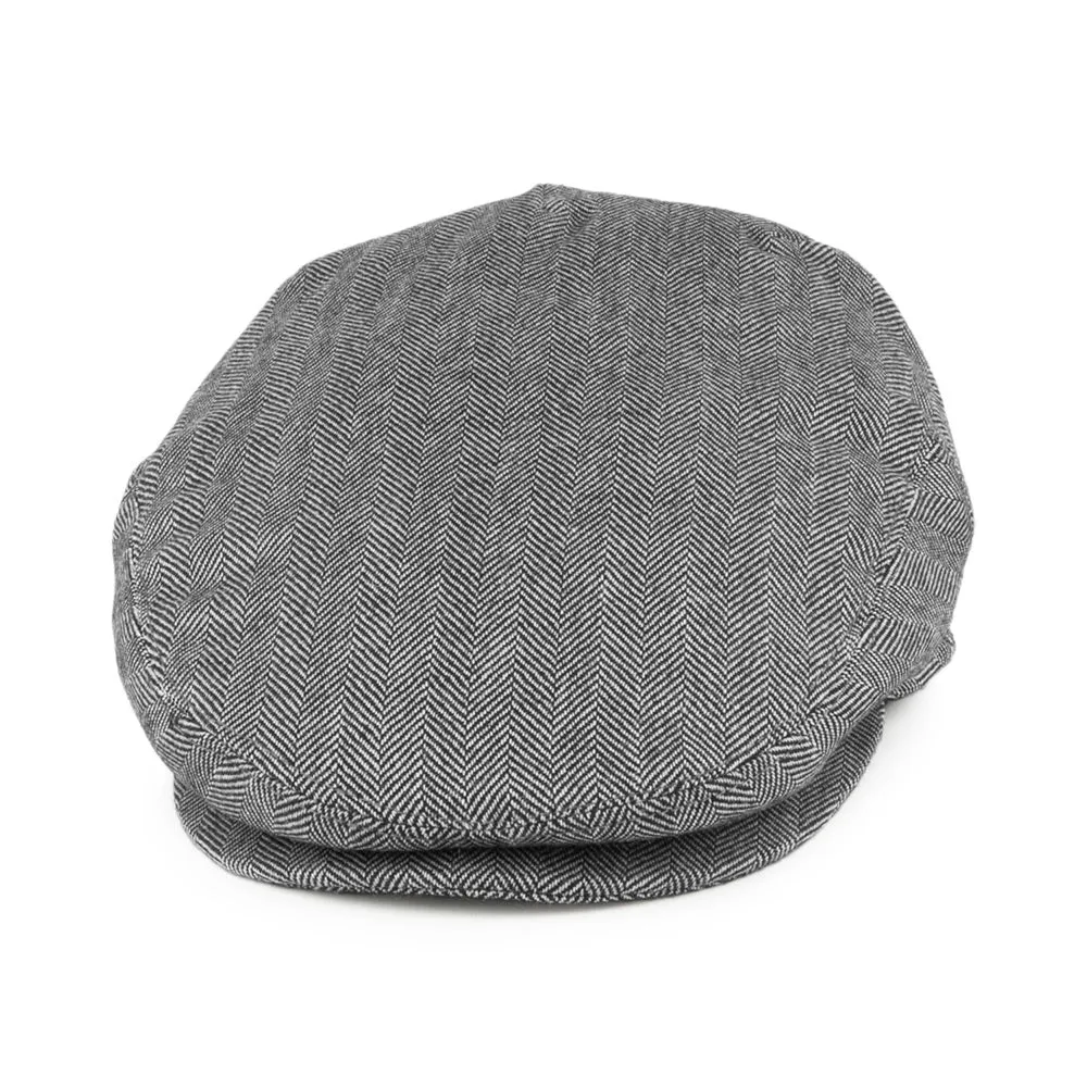 Pure Wool Herringbone Flat Cap - Black-Ivory