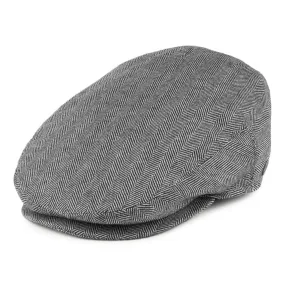 Pure Wool Herringbone Flat Cap - Black-Ivory