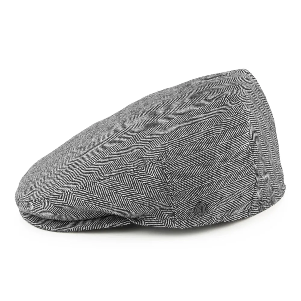 Pure Wool Herringbone Flat Cap - Black-Ivory