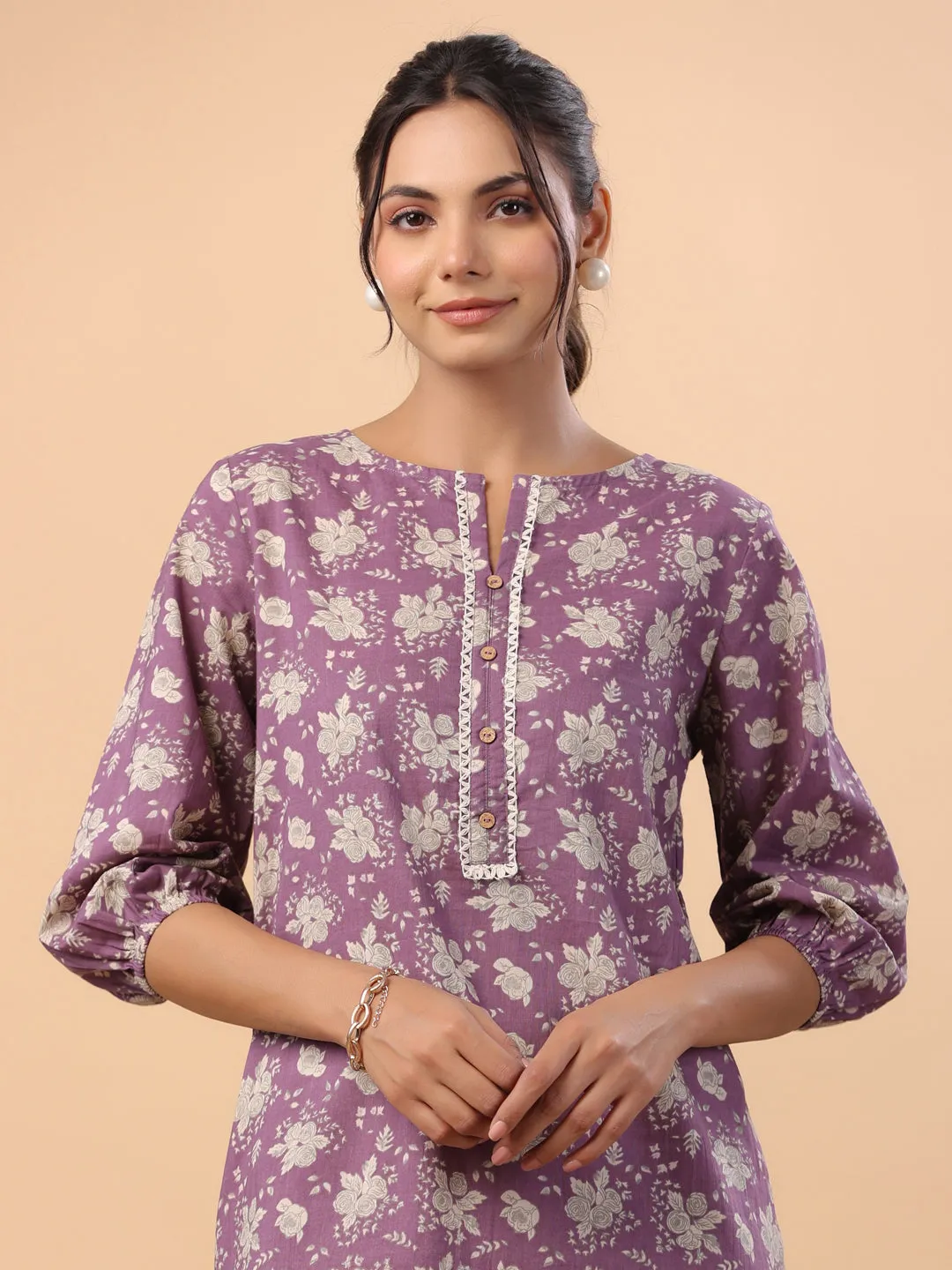 Purple Cotton Floral Tunic