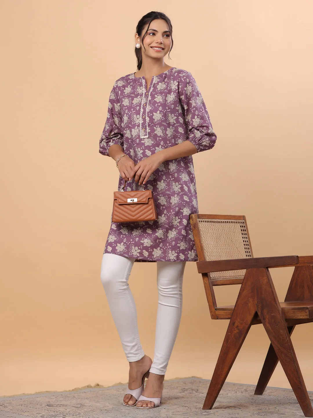 Purple Cotton Floral Tunic