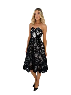 Semi-Formal Black Lace Midi Dress for Parties