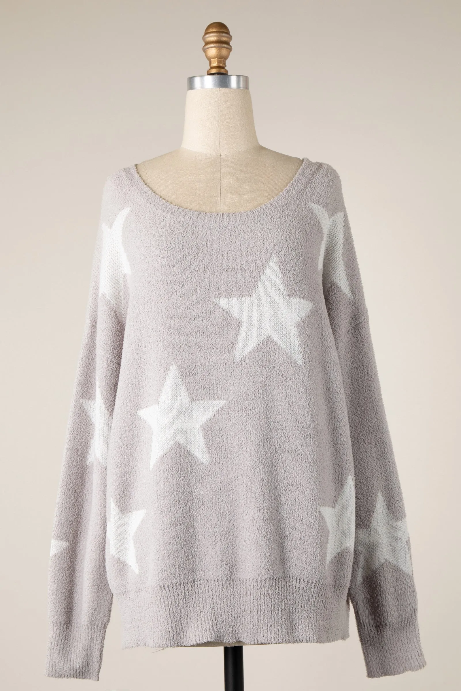 STAR PATTERN SOFT FLUFFY KNIT SWEATER 1 PACK