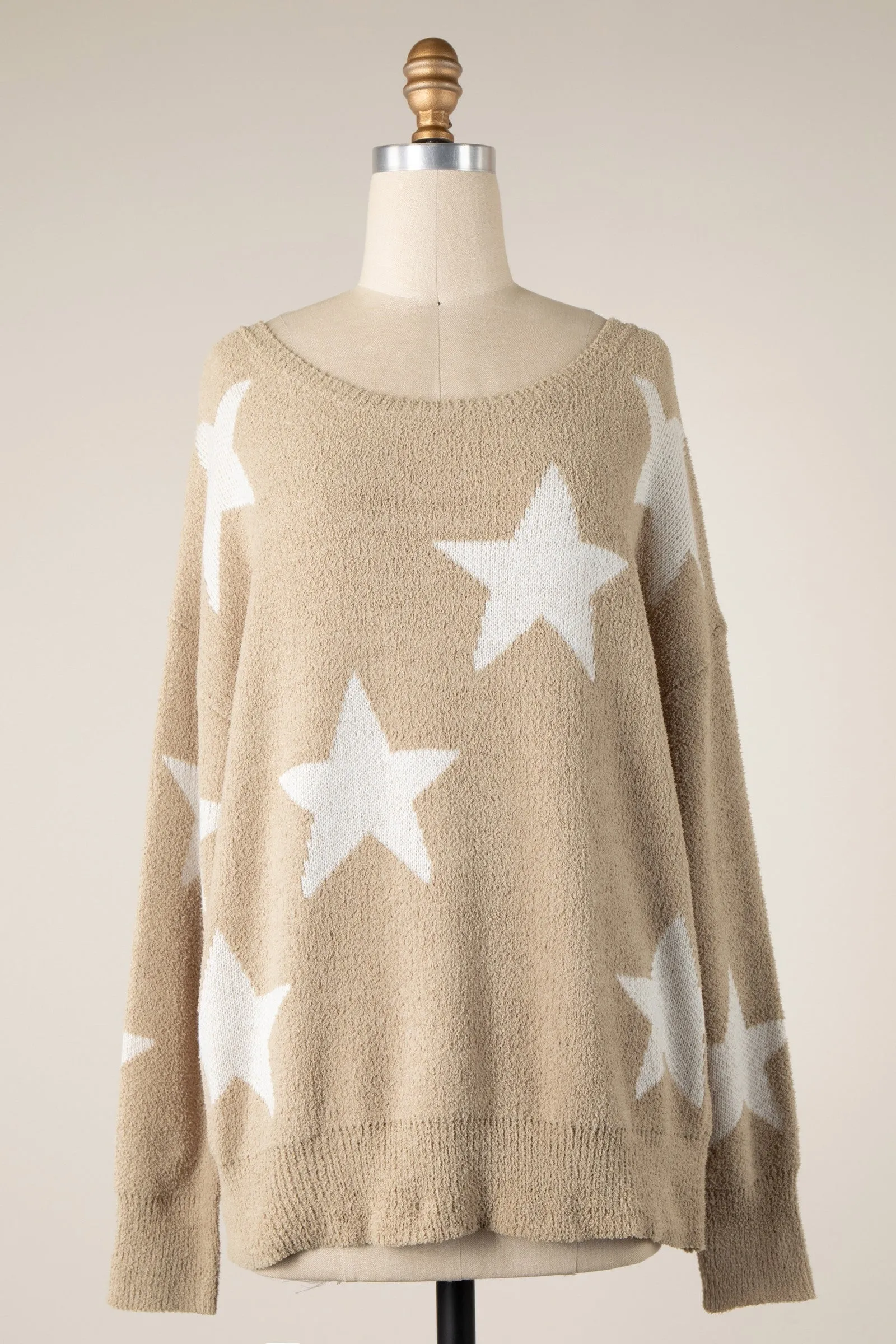 STAR PATTERN SOFT FLUFFY KNIT SWEATER 1 PACK