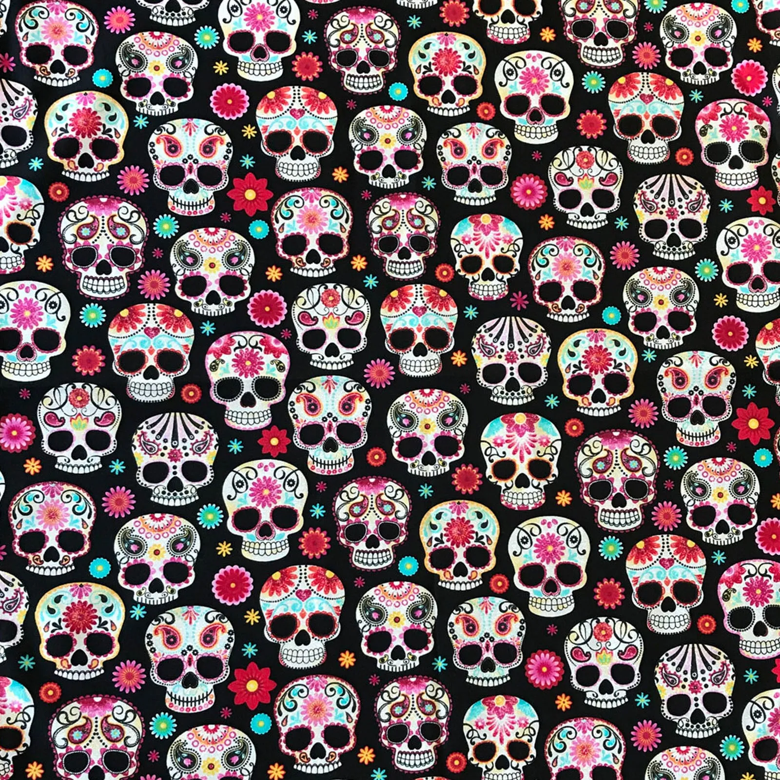 Sugar Skulls Western Cotton Bandana in Black & Pink