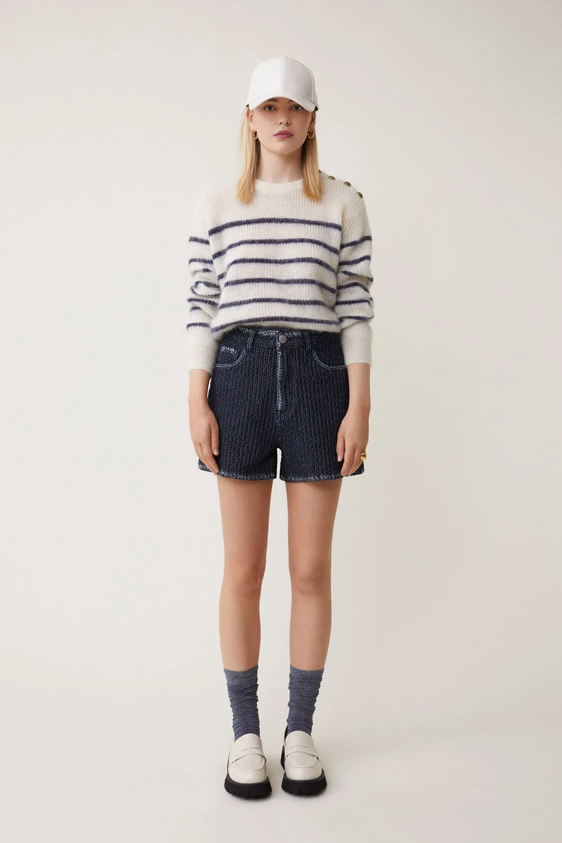 Suncoo Pelino Off White Stripe Knit Jumper