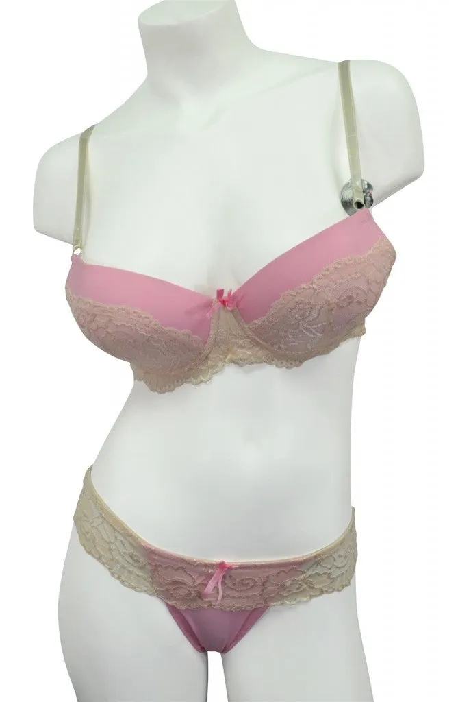 Sweet Pink & Ivory Lace Bra & Panty Set