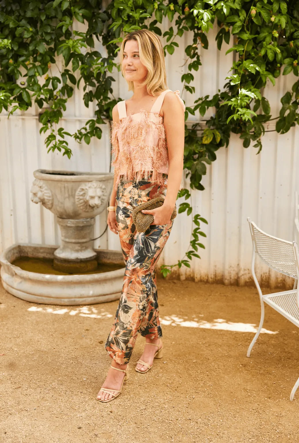 The Charlie Pant - Rose Gold Floral Lame