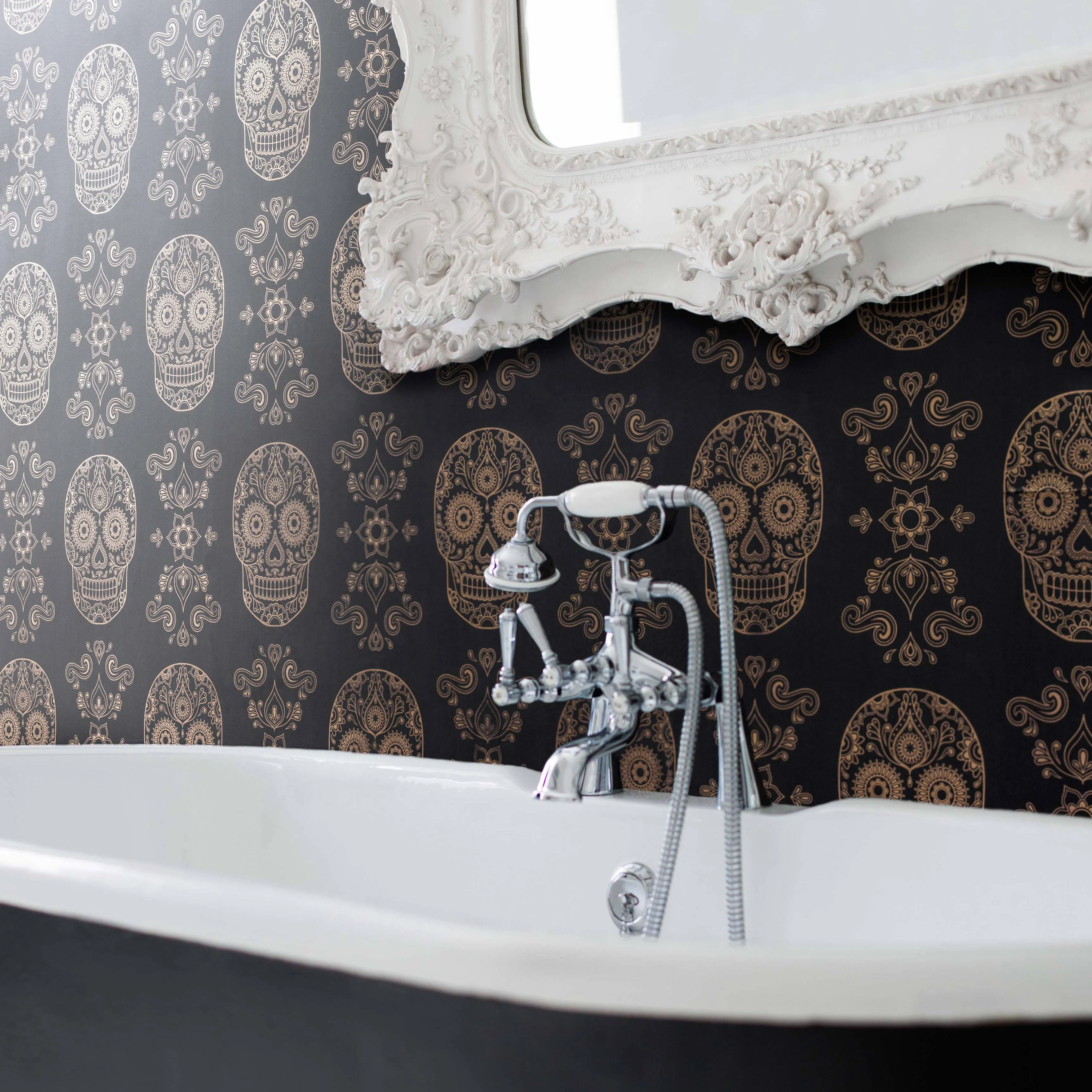 The Sugar Skull Wallpaper - Black & Gold