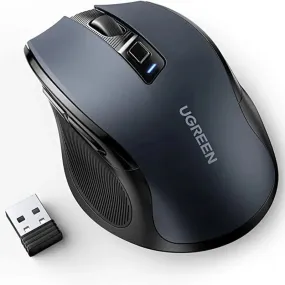 UGREEN Ergonomic 5-Level 6 Buttons Silent 2.4G Wireless Optical Mouse With Nano Receiver, 4000 DPI - Black (90545)