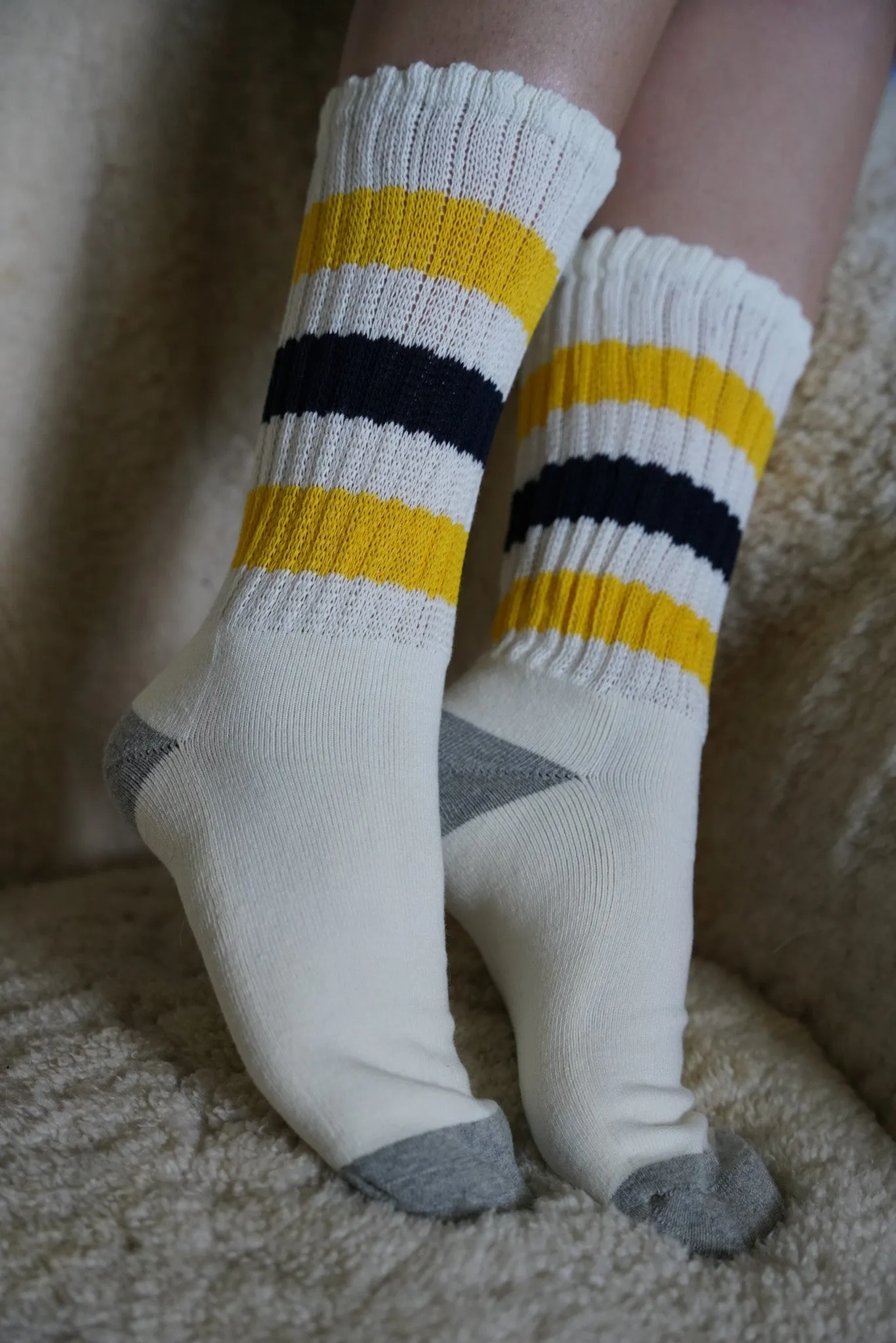 White, Navy & Yellow Stripe Vintage Socks