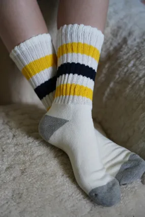 White, Navy & Yellow Stripe Vintage Socks