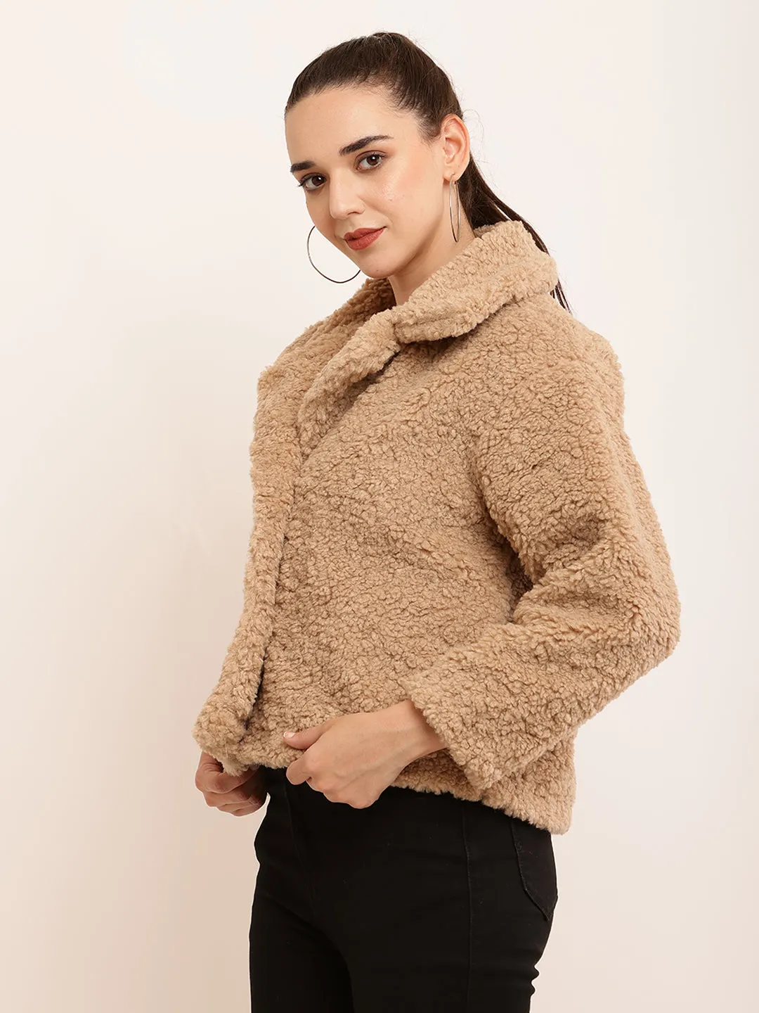 Women Brown Faux Fur Jacket