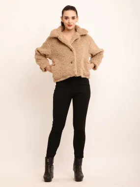 Women Brown Faux Fur Jacket