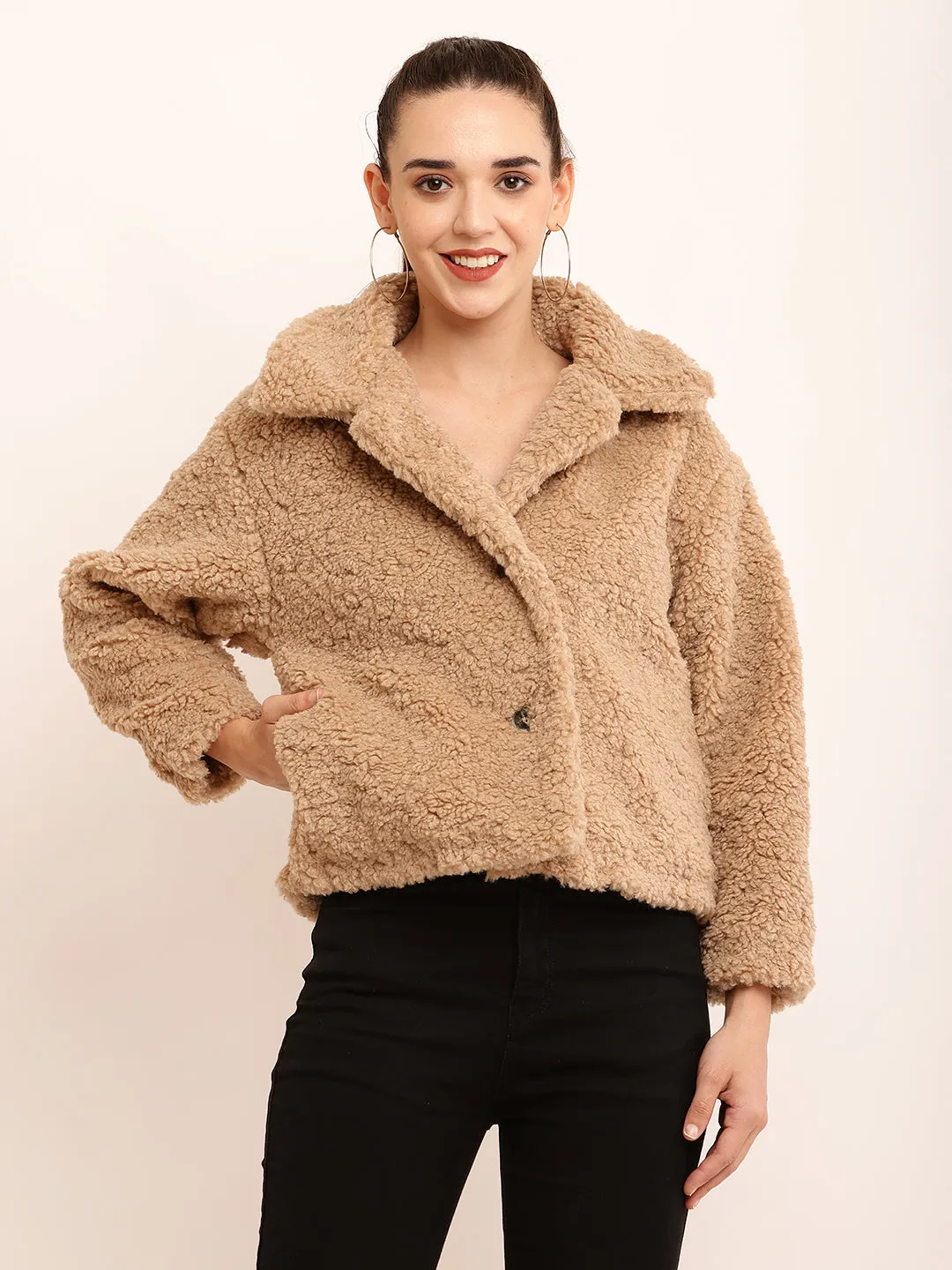 Women Brown Faux Fur Jacket