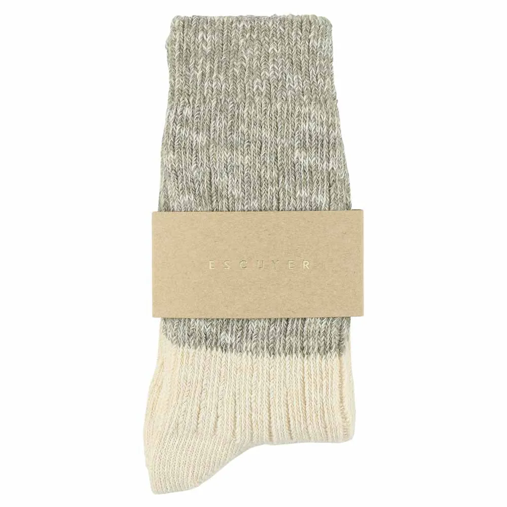 Women Melange Block Socks Light Grey / Ecru